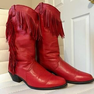 Vintage Red Leather Cowboy Boots